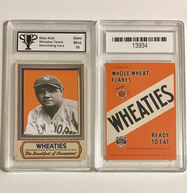 Gem Mint 10 BABE RUTH Advertising Baseball Card: "WHEATIES CEREAL" - Great Card