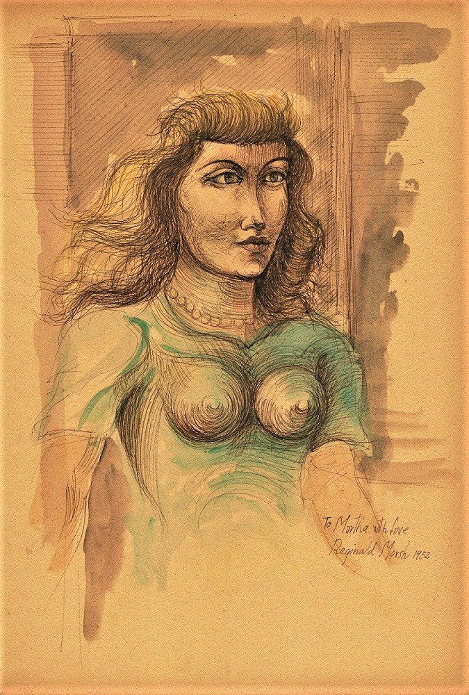 Attributed to: REGINALD MARSH (American 1898-1954): Medium: Mixed Media on Paper, Date: 1960, Size: 16 x 11 in.