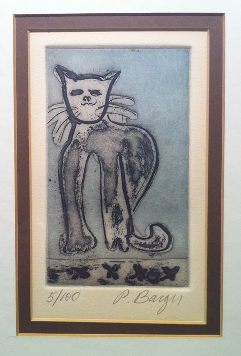 Peter Barger (american, 20th C.) Etching Cat