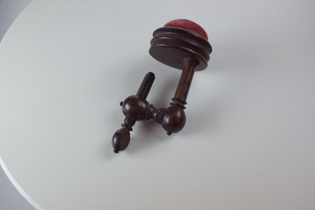 Small Fruit wood pin cushion Treen table clamp (1 of 2)