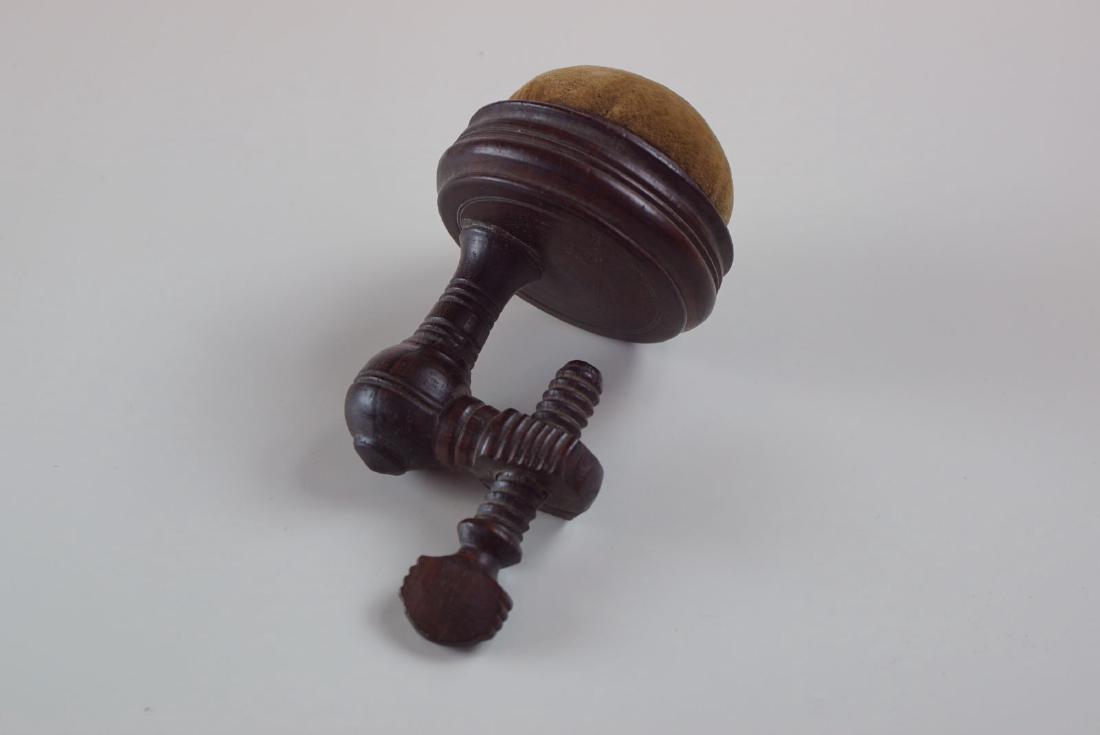Small Fruit wood pin cushion Treen table clamp (1 of 2)