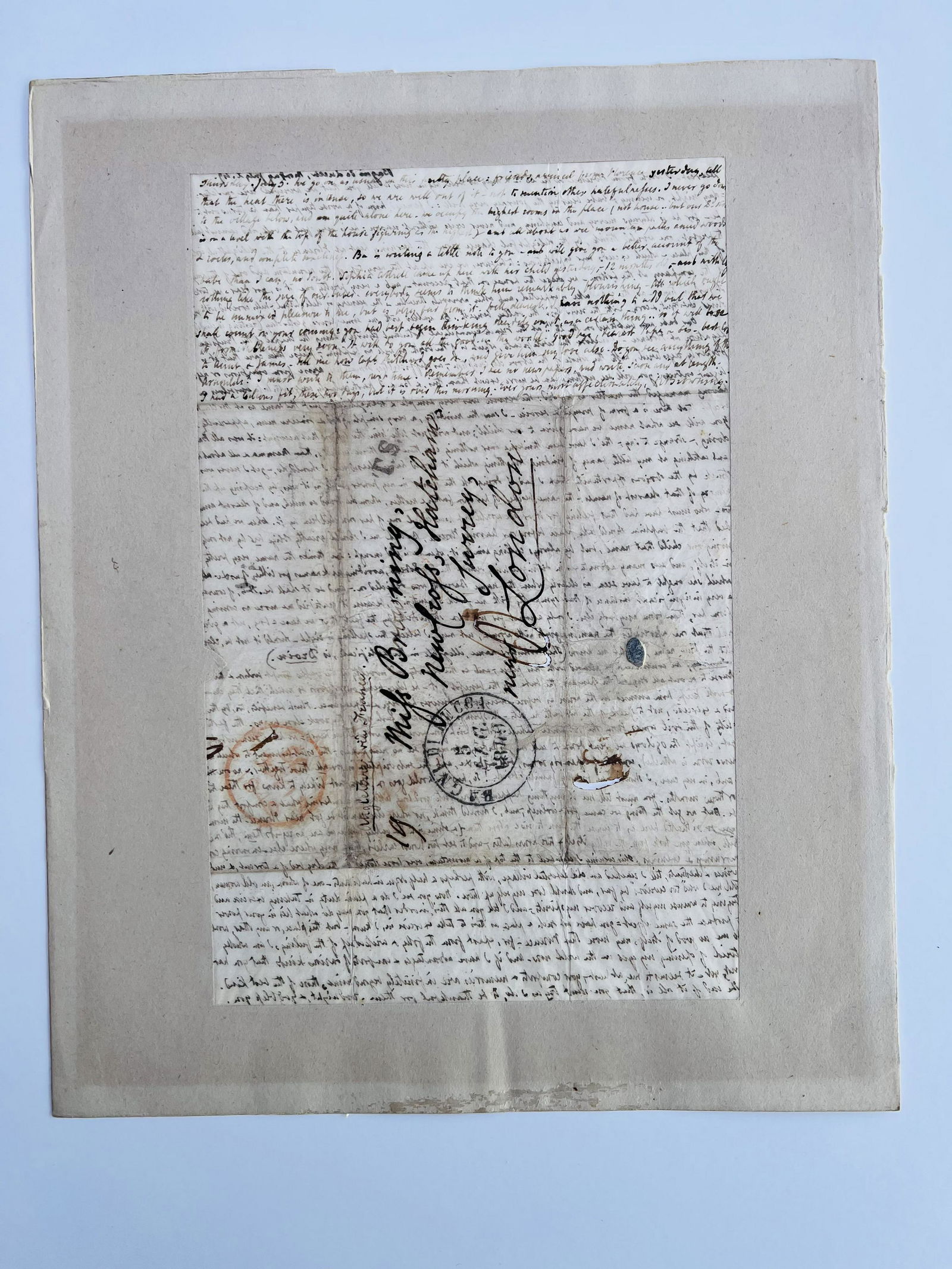 An Original letter From Robert Browning to his sister Sarianna, with post mark from Bagni Di Lucca,: An Original letter From Robert Browning to his sister Sarianna, with post mark from Bagni Di Lucca, dated July 2nd 1849. (with 3 page transcript).