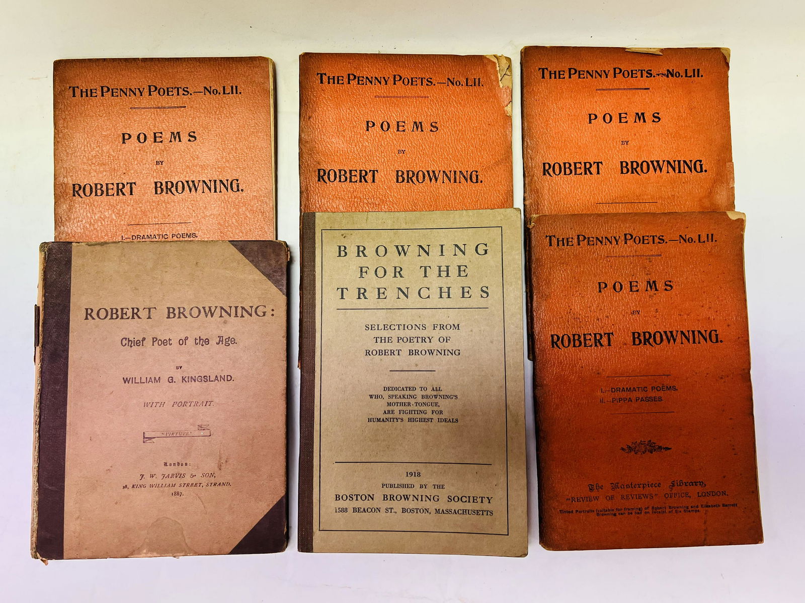 The Penny Poets, No.L11, Poems by Robert Browning (4 Copies), The Masterpeice library, paperbacks.: The Penny Poets, No.L11, Poems by Robert Browning (4 Copies), The Masterpeice library, paperbacks. Browning for the Trenches, 1918, published by Boston Browning Society, Paperback, Robert Browning, Ch