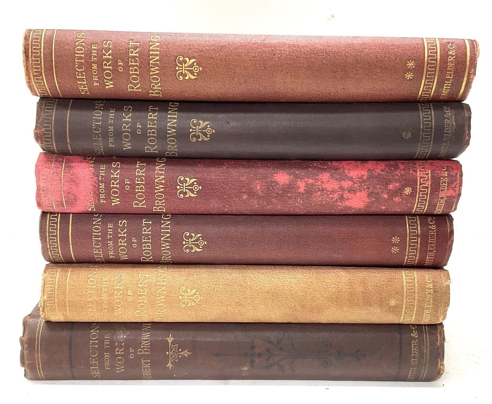 6 canvas bound editions titled Selections from the Works of Robert Browning, published by Smith,: 6 canvas bound editions titled Selections from the Works of Robert Browning, published by Smith, Elder & Co. Various editions and conditions.