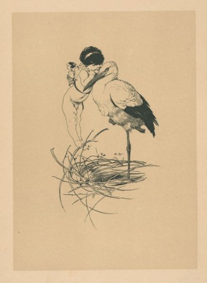 CHERUB WITH STORK 1890 lithograph (1 of 2)
