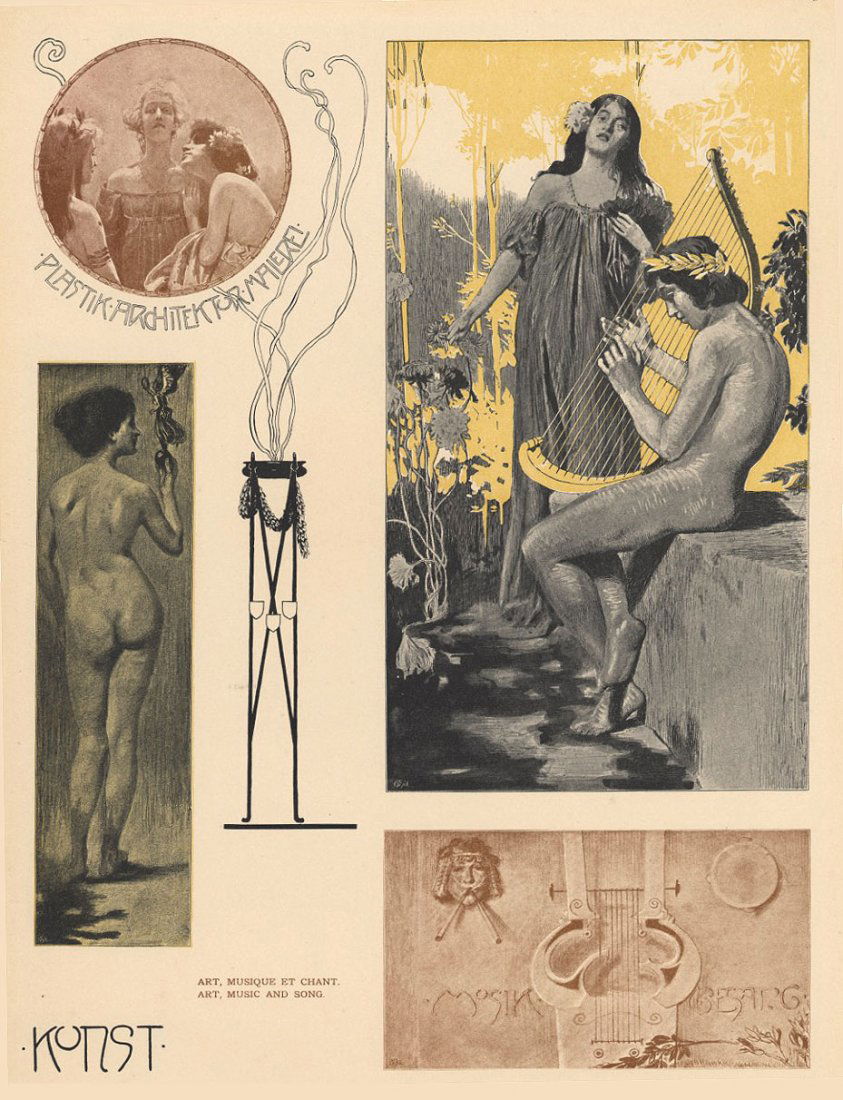 ART, MUSIC, AND SONG Symbolist Allegory lithograph (1 of 1)