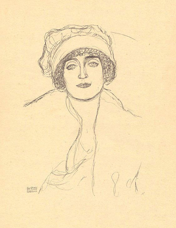 GUSTAV KLIMT 1922 ANTIQUE Lithograph portrait hat (1 of 1)