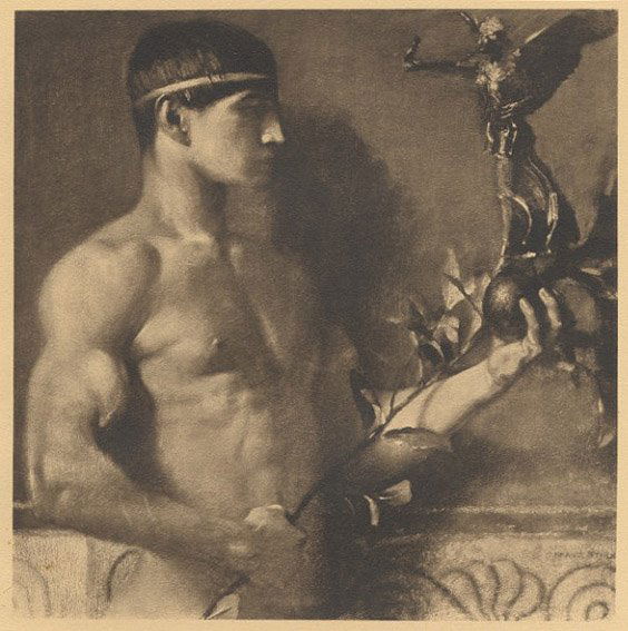 CLASSICAL GREEK WORSHIPPER Symbolist lithograph 1890: Franz von Stuck, German. Antique lithograph, edition of approx. 300, c. 1890. 9" x 12" Artwork sold by the well-respected Century Guild gallery in Los Angeles, established 1999. All artworks guarantee