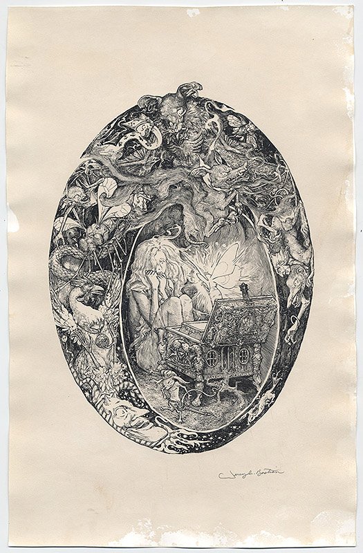 PANDORA Jeremy Bastian signed print: Tea stained print, signed by artist. 10" x 16" Artwork sold by the well-respected Century Guild gallery in Los Angeles, established 1999. All artworks guaranteed authentic and come with receipt statin