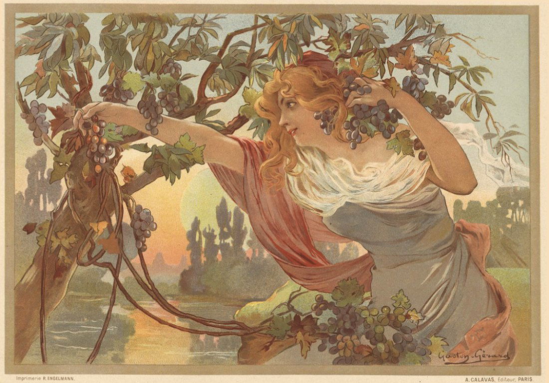 RAISINS Art nouveau French antique lithograph (1 of 1)