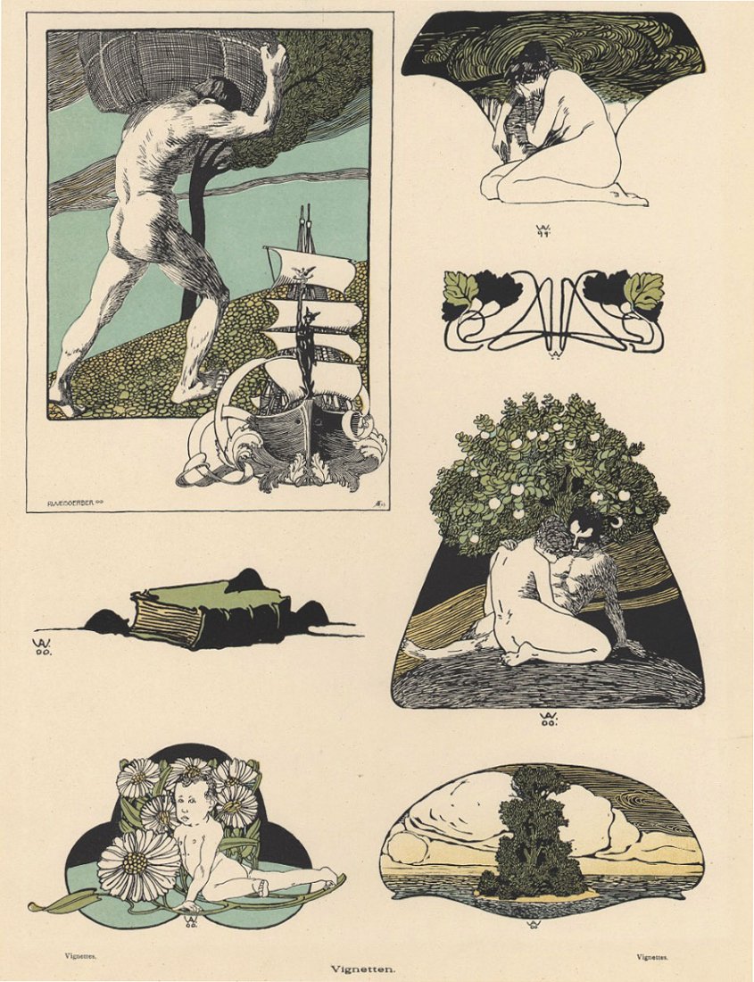 VIGNETTES Art Nouveau Allegory lithograph 1895-1900: Plate no. 97. "Gerlach Allegorien." Antique lithograph, 1897. 13.75 x 17.5 inches. Artwork sold by the well-respected Century Guild gallery in Los Angeles, established 1999. All artworks guaranteed au