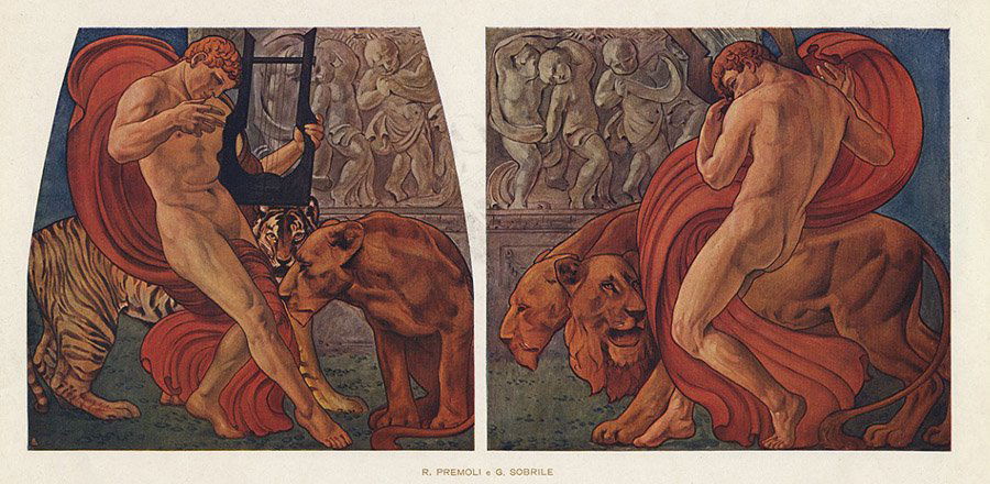 DECORATIVE FRIEZE music lions Itailan art nouveau 1911 (1 of 1)