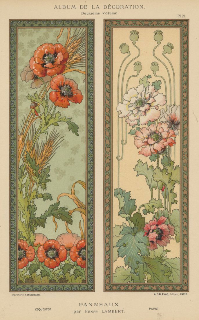 PANNEAUX: COQUELICOT/PAVOT flowers nouveau lithograph (1 of 1)