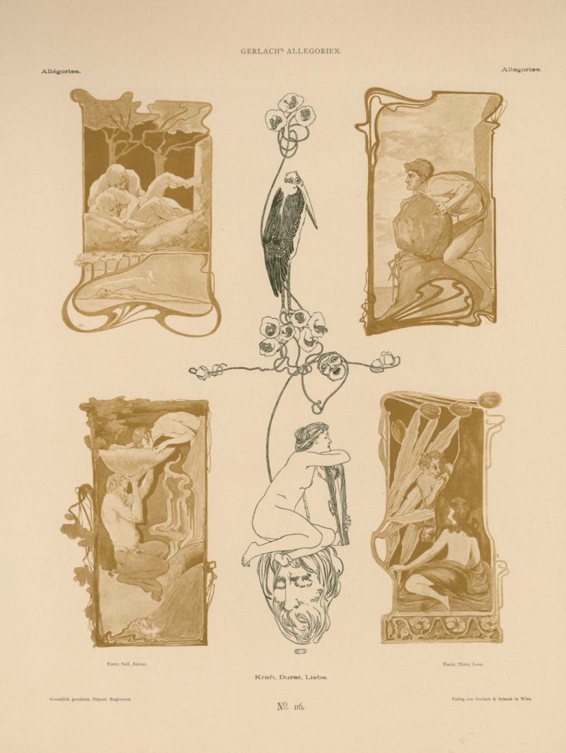 FORCE, THIRST, LOVE Symbolist Allegory lithograph (1 of 1)