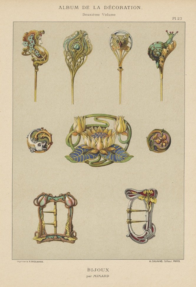 BIJOUX hatpins nouveau lithograph 1900 (1 of 1)