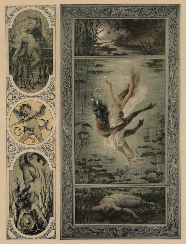 Symbolist lithograph Love Mermaids 1895 (1 of 5)