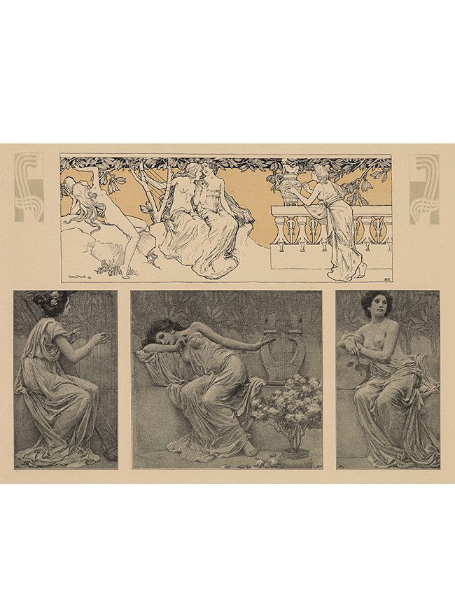 Arts Symbolist lithograph maidens 1895 (1 of 5)