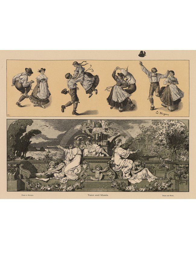 Folk dancing music Symbolist lithograph 1895 (1 of 3)