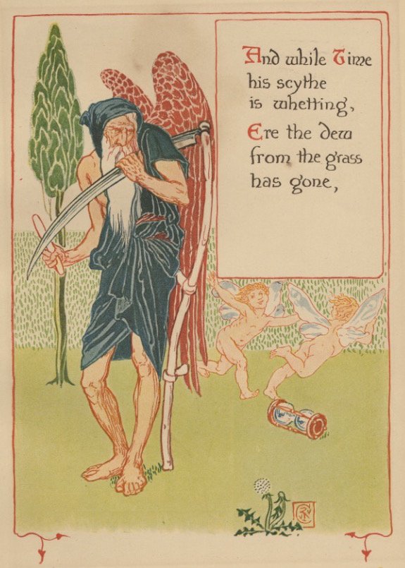 Time scythe Crane garden lithograph 1899 (1 of 1)