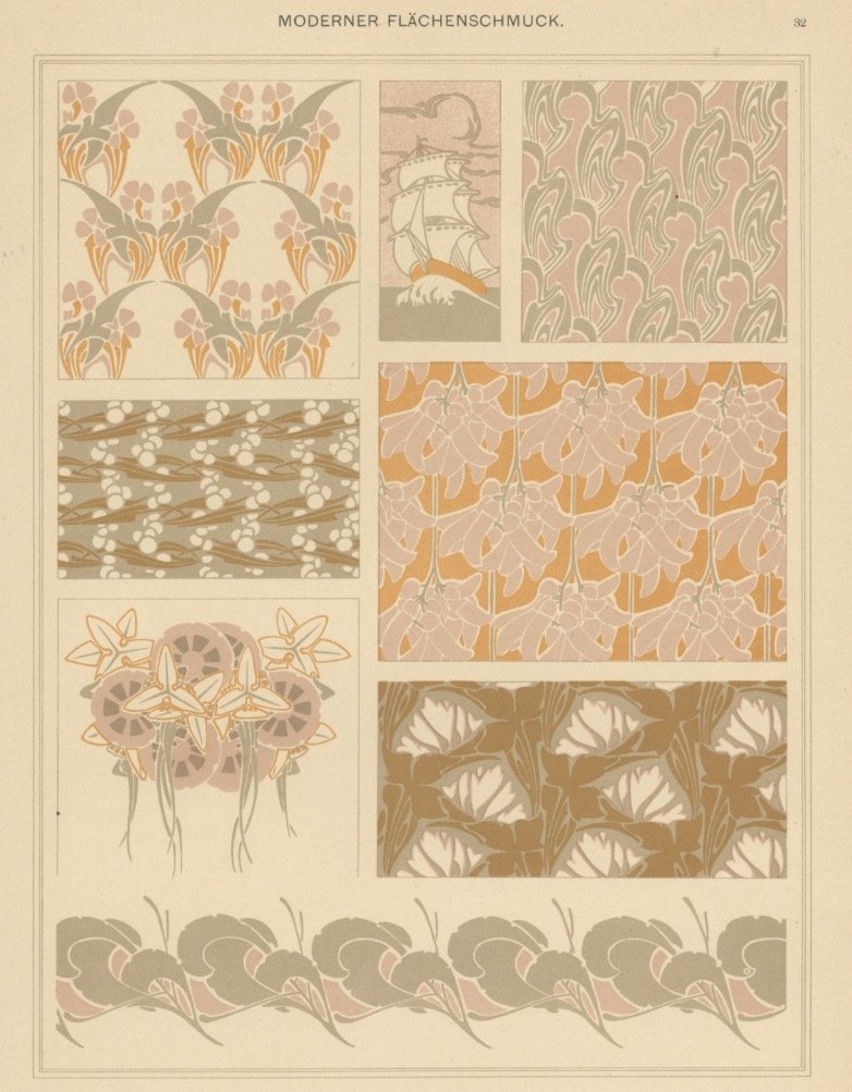 Moderner Flachenschmuck art nouveau lithograph 1895 (1 of 1)
