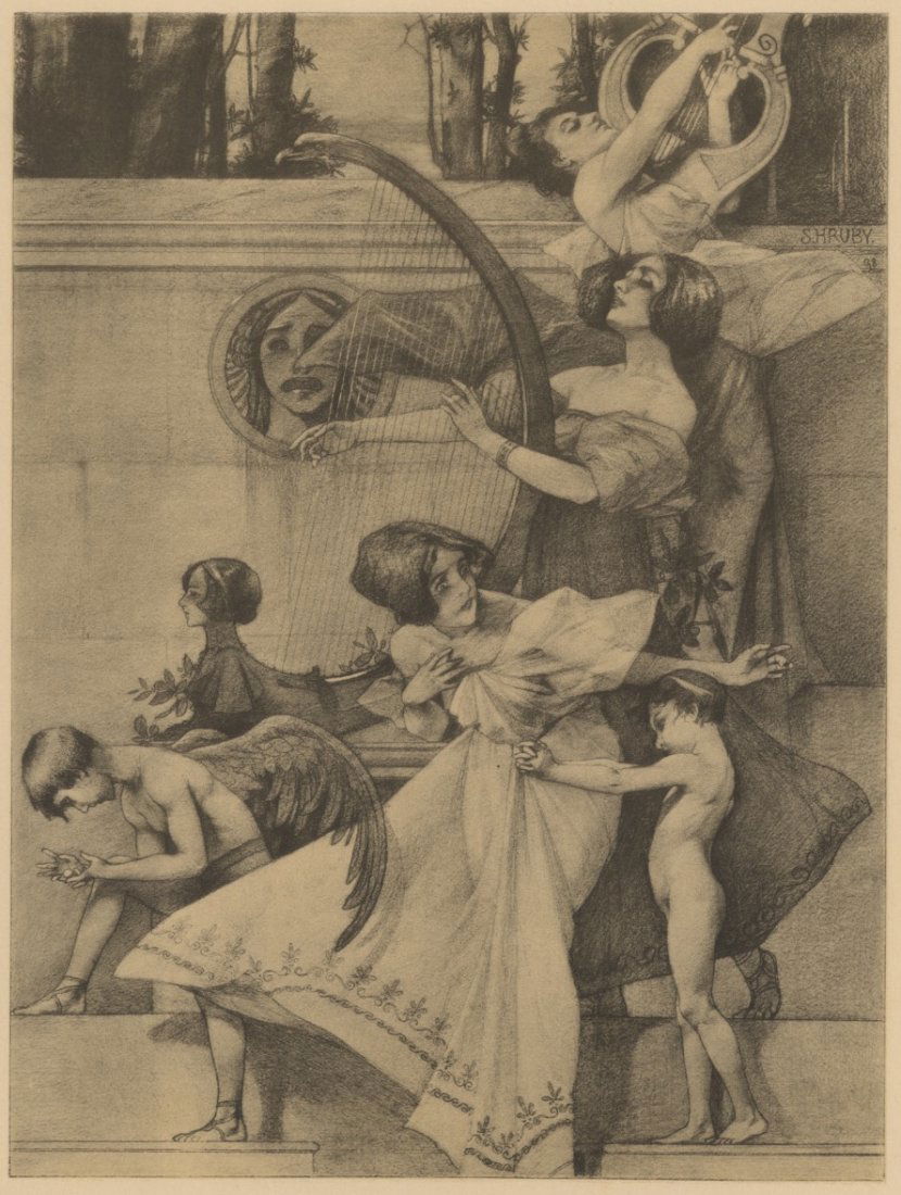 Grecian symbolist music lithograph 1895 (1 of 1)