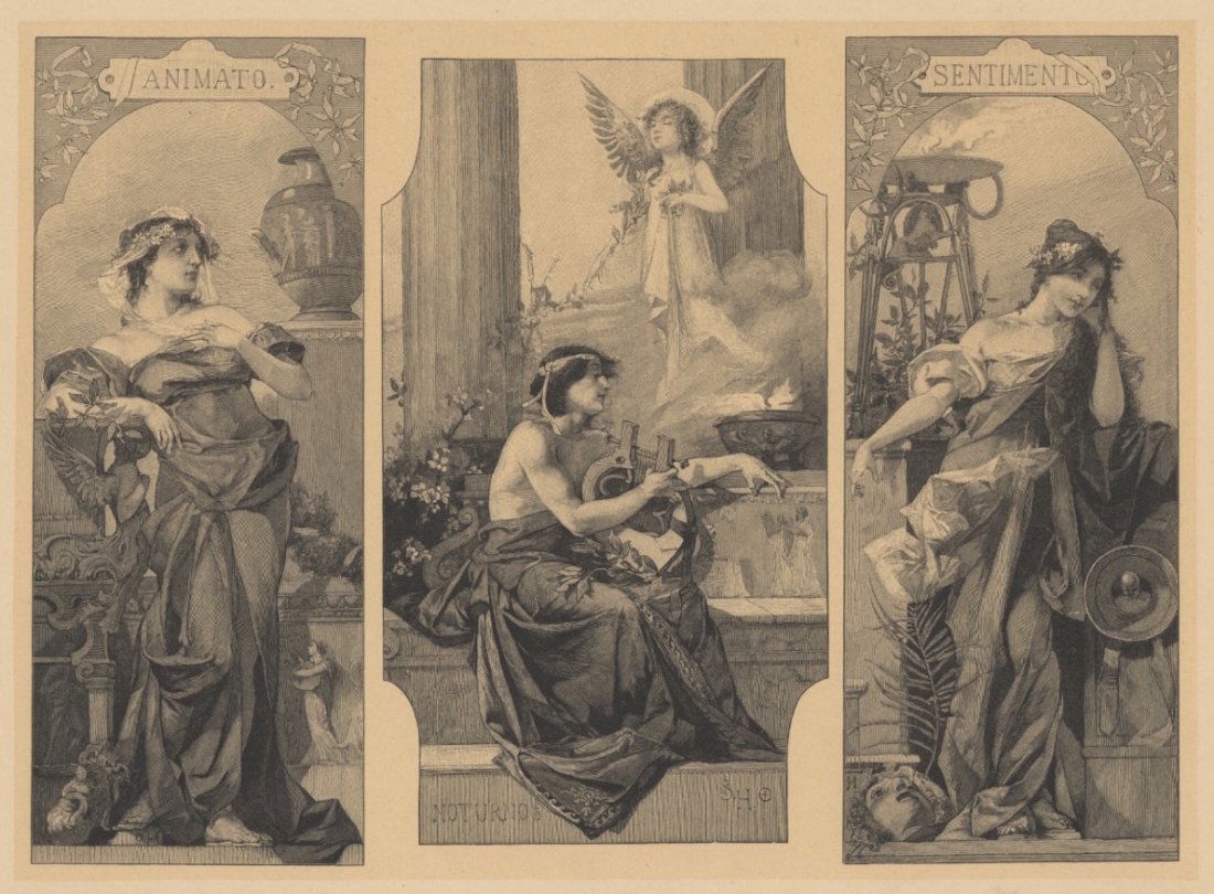 Grecian classical lithograph musical terms 1895 (1 of 1)
