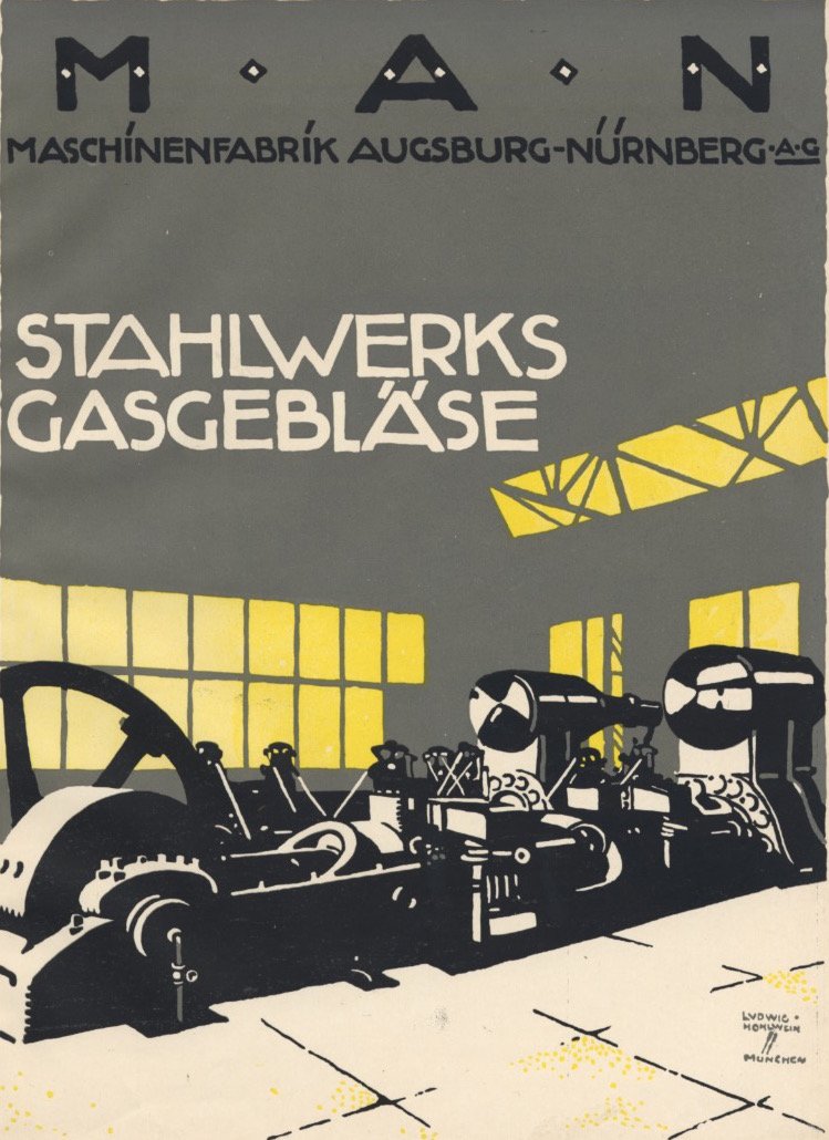 Stahlwerks Gasgeblase Hohlwein deco lithograph 1920 (1 of 1)