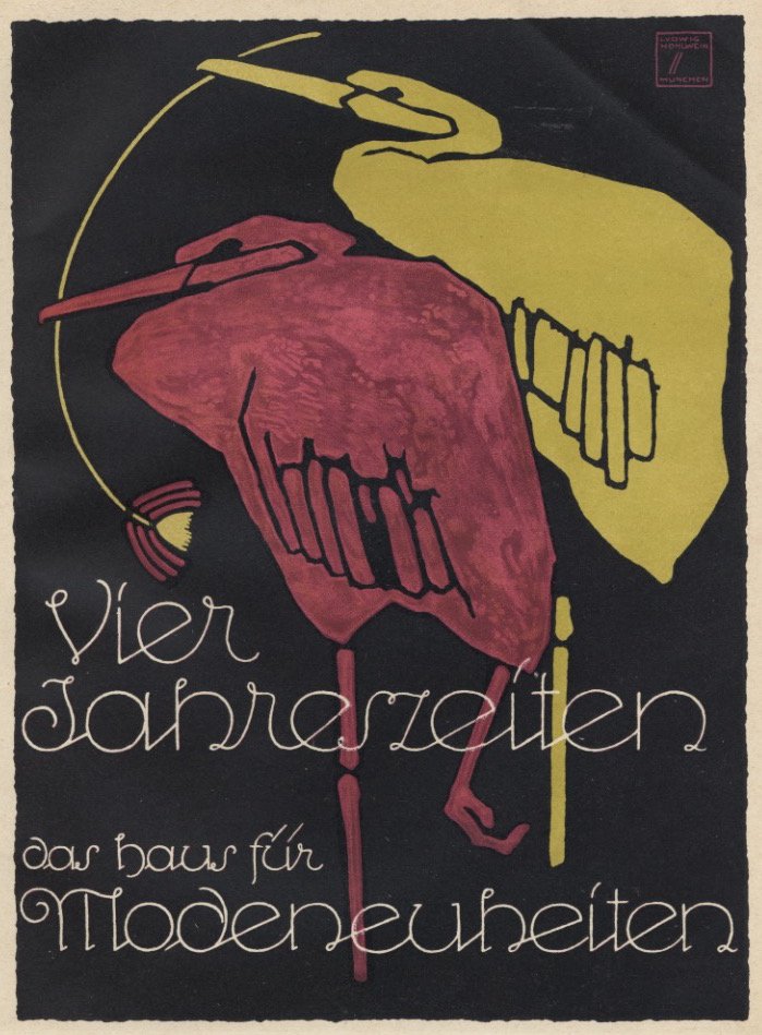 Vier Jahreszeiten Hohlwein birds lithograph 1920 (1 of 1)