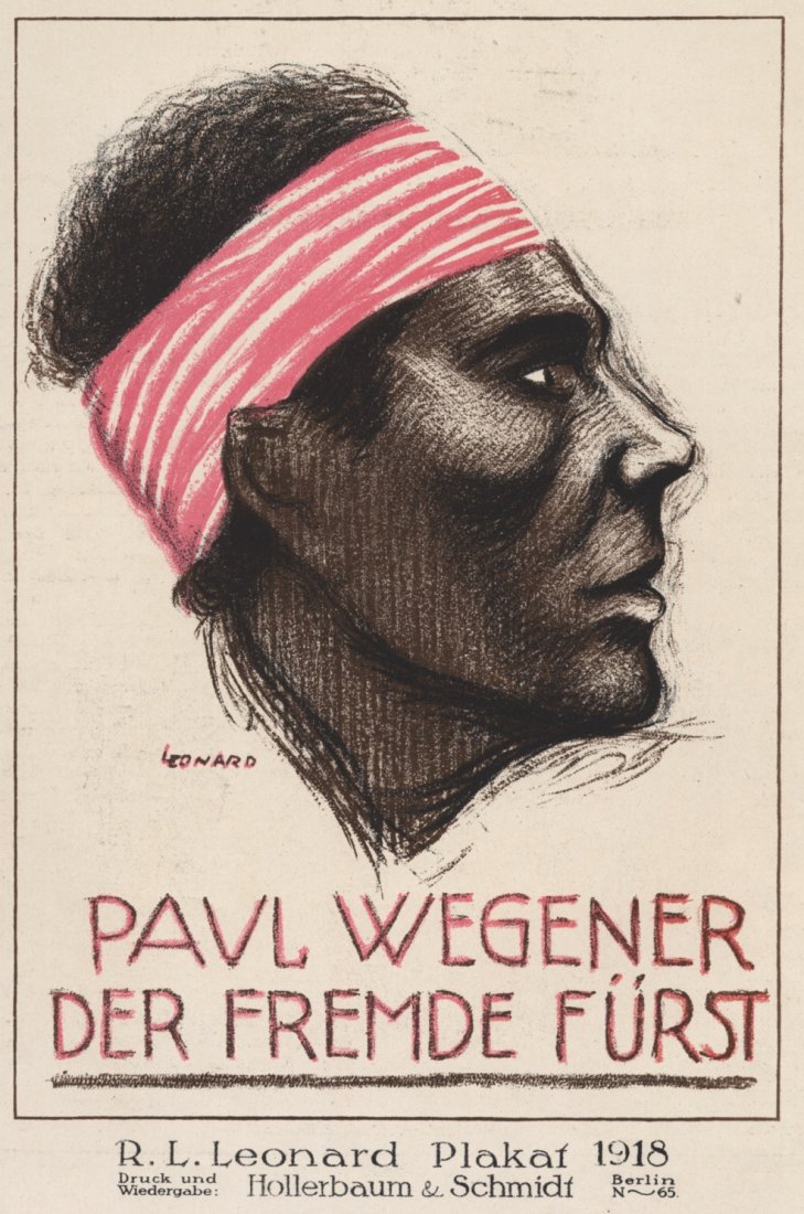 DER FREMDE FURST Wegener film lithograph 1919: R.L. Leonard. Advert for the film "The Foreign Prince," a drama of racial antagonisms. Antique lithograph, 1918. 8. 5x 11.25 inches. Artwork sold by the well-respected Century Guild gallery in Los Ang