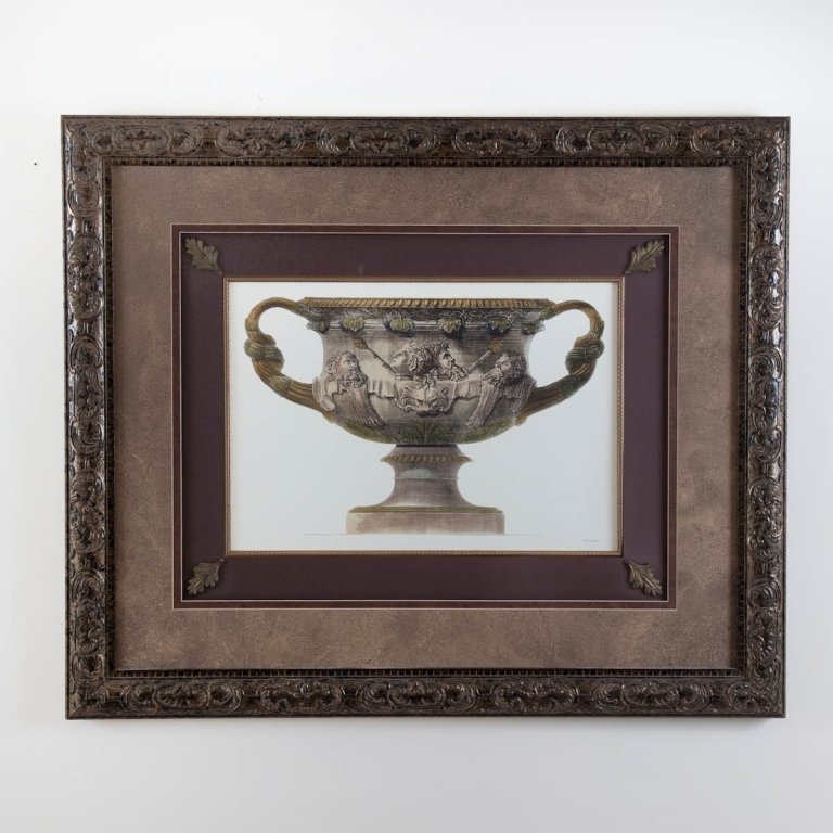 Pair Piranesi Prints: 20th century Contemporary, depicting classical urns. Excellent condition. height 36in; width 42in
