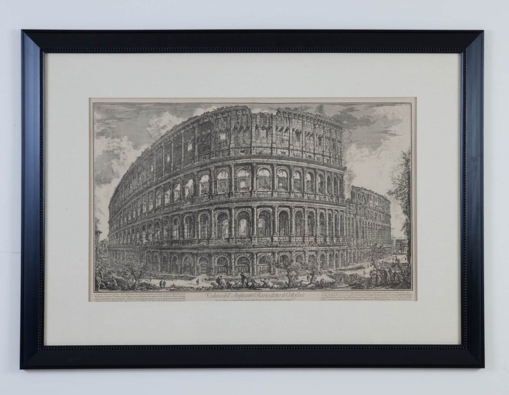 Piranesi Print "View of the Flavian Ampitheater": Veduta dell interno dell' Anfiteatro Flavio (Interior view of the Flavian Amphitheatre, called the Colosseum). Matted and framed. height 39.5in; width 29.5in
