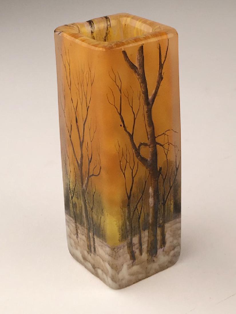 Minature daum vase of a winter scene. Signed "Daum (1 of 5)