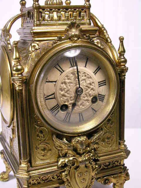 GILT BRONZE MANTLE CLOCK (FRENCH) WITH CHRUB ONAM - 2