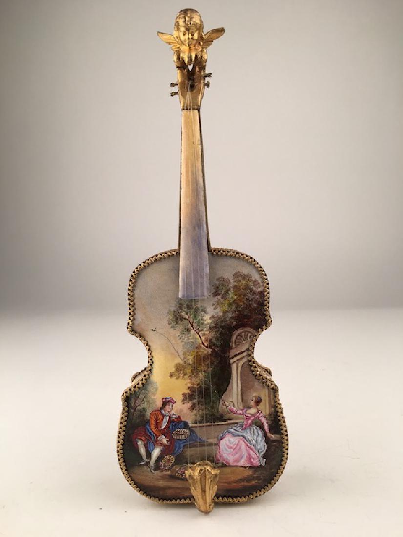 Austrian enamel painted violin music box. (1 of 9)