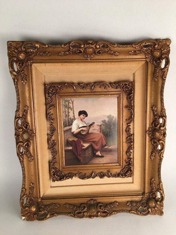 KPM German plaque with a woman playing a mandolin. (1 of 6)