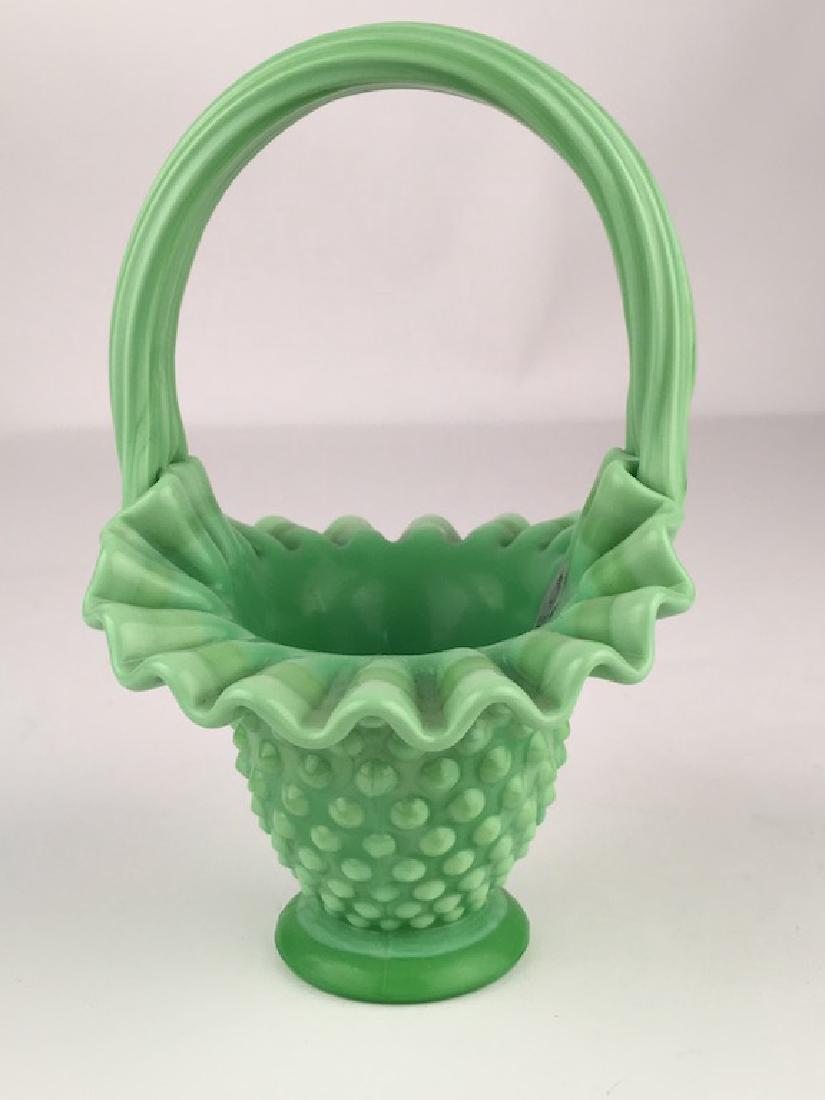 Vintage Fenton hob nail green glass basket with a (1 of 5)