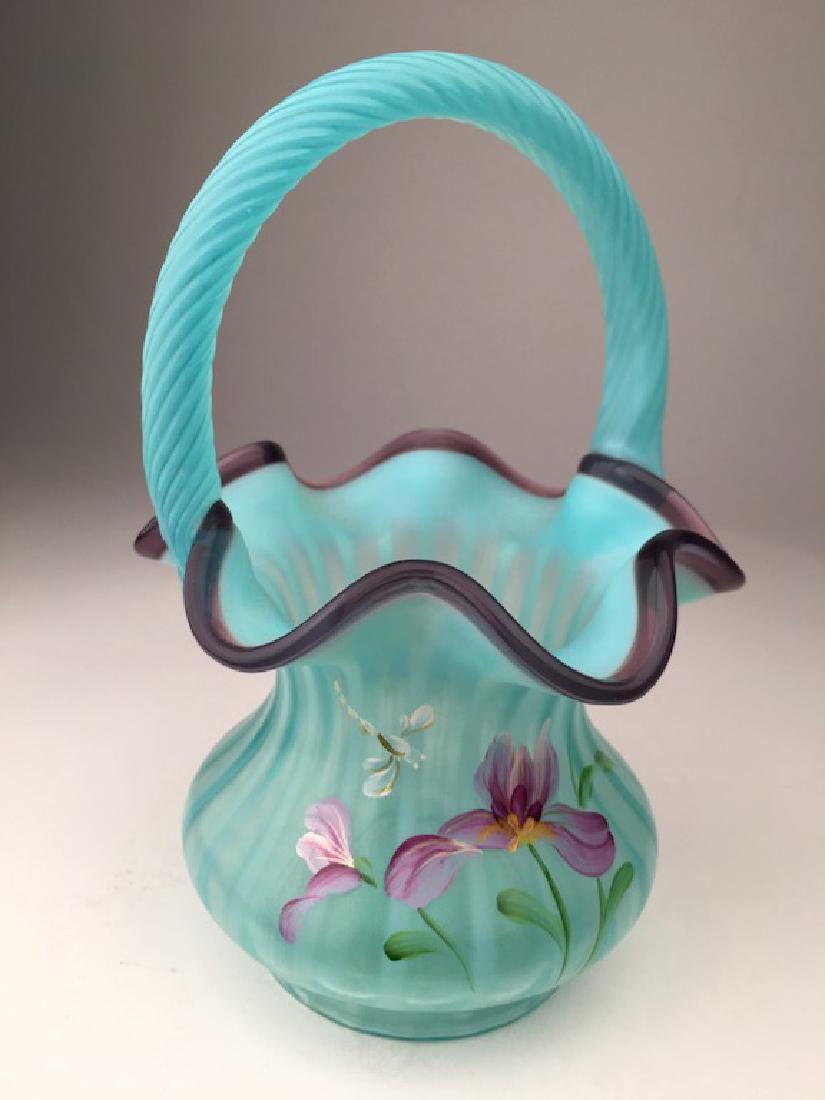 Vintage Fenton  glass ruffled rim vase with a painted (1 of 5)