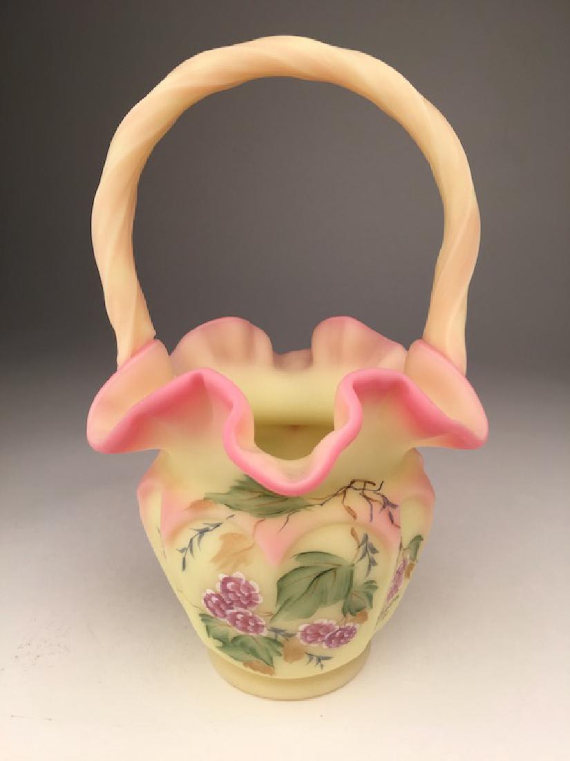 Vintage Fenton satin glass basket painted and signed (1 of 5)