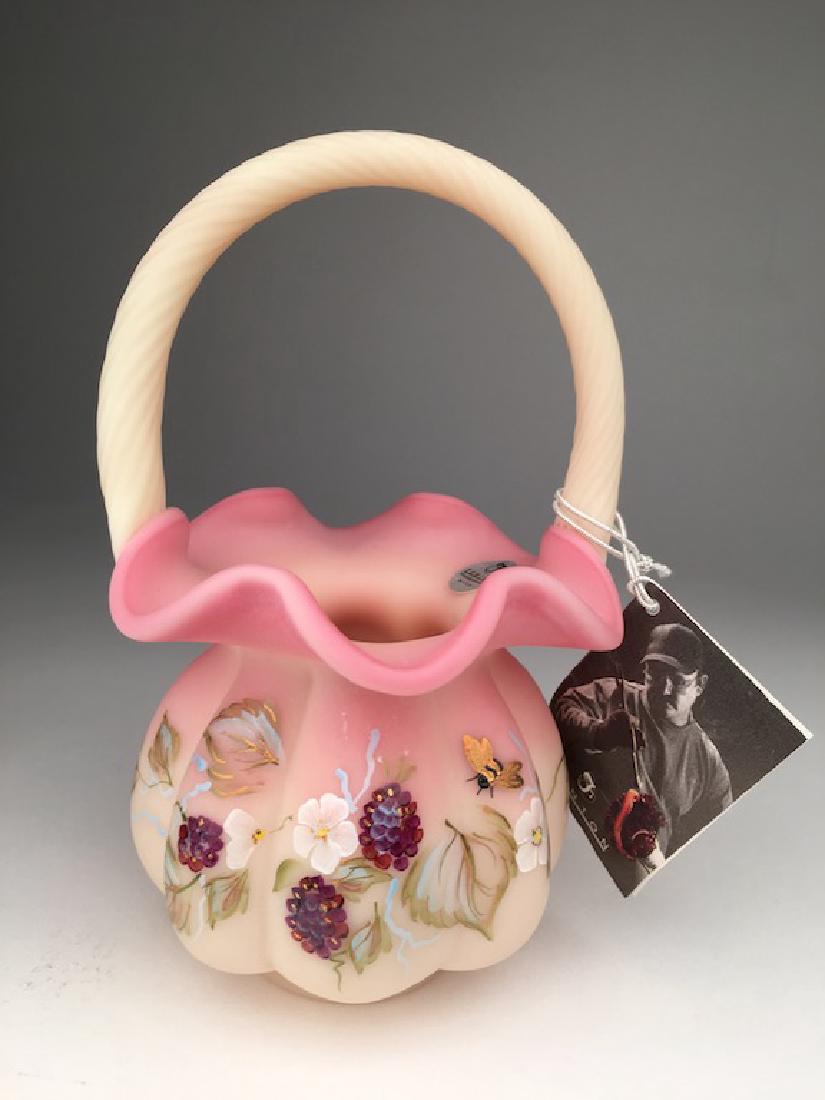 Vintage Fenton satin glass vase painted and signed. (1 of 7)