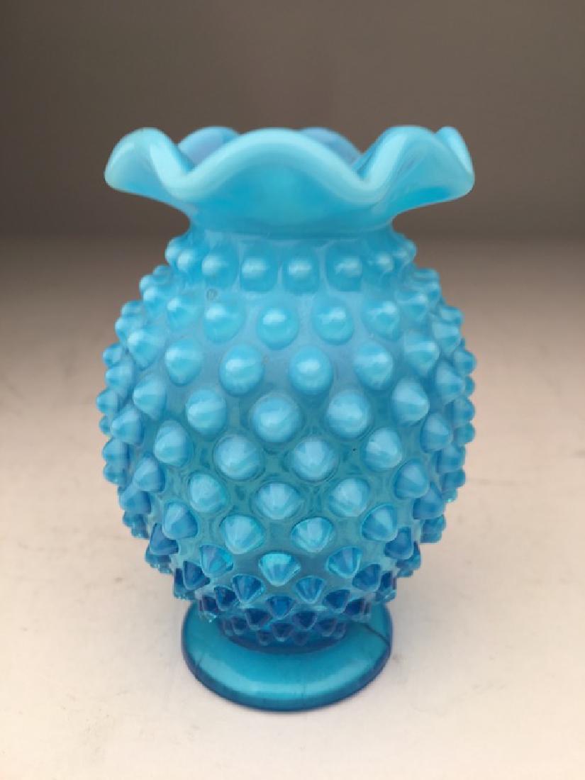 Vintage Fenton hob nail pattern ruffled rim blue glass (1 of 3)