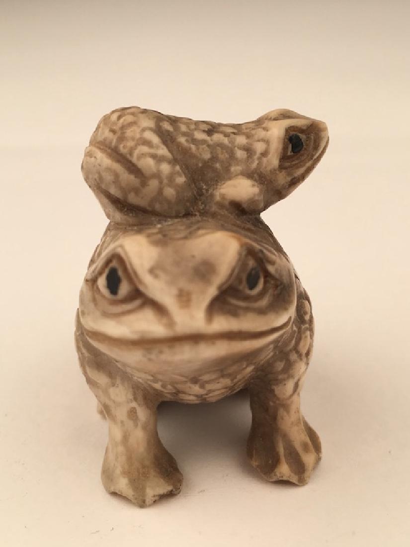 Antique carved Netsuke figure of a small frog on the (1 of 5)