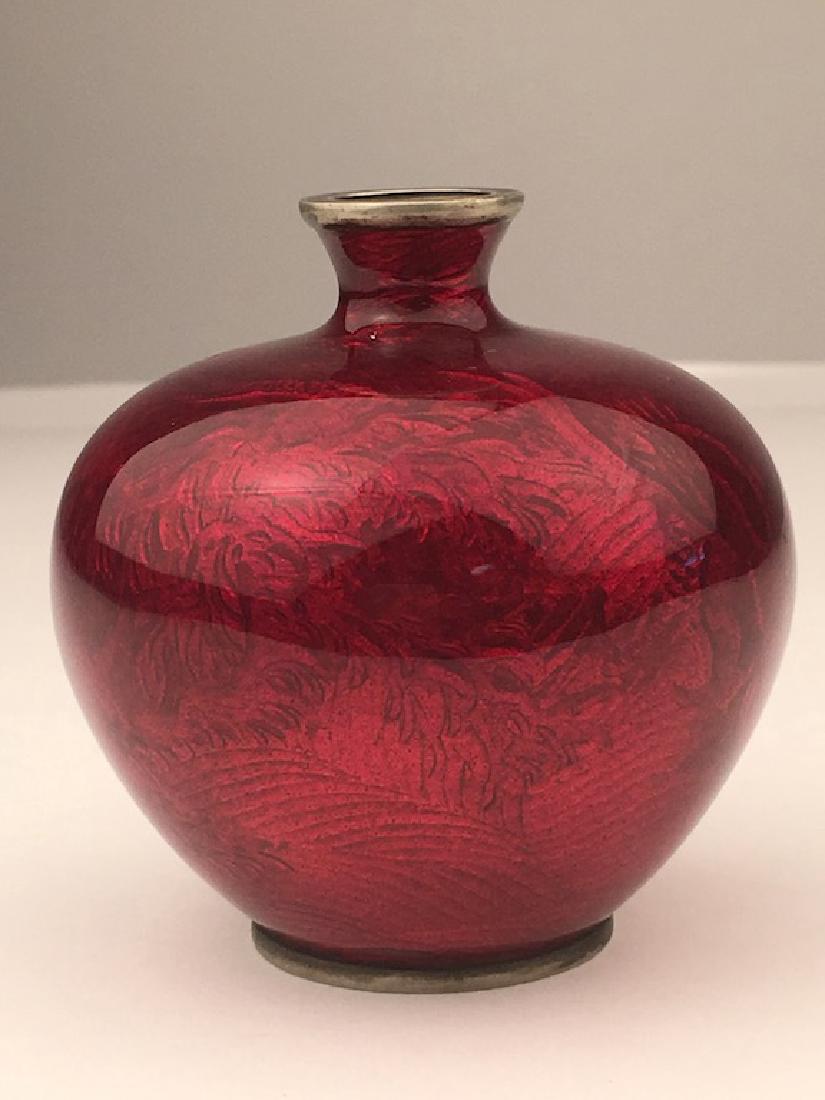 Vintage Japanese ox blood red cloisonne vase in a: Vintage Japanese ox blood red cloisonne vase in a boulbous shape. Height 3 1/16 inches.