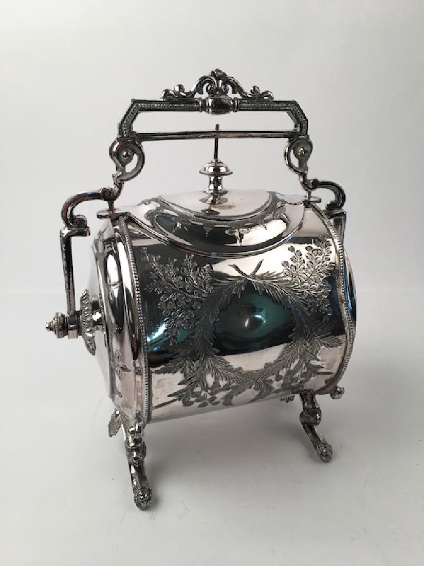 Circa 1880 siver plate biscuit jar supported on four (1 of 5)