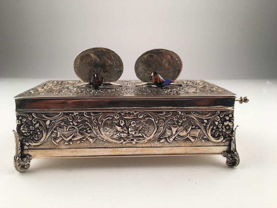 925 Silver mechanical double singing bird box when the (1 of 8)