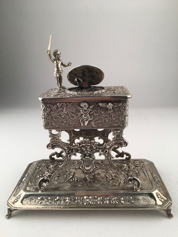 A sterling silver mechanical singing bird box with a (1 of 8)