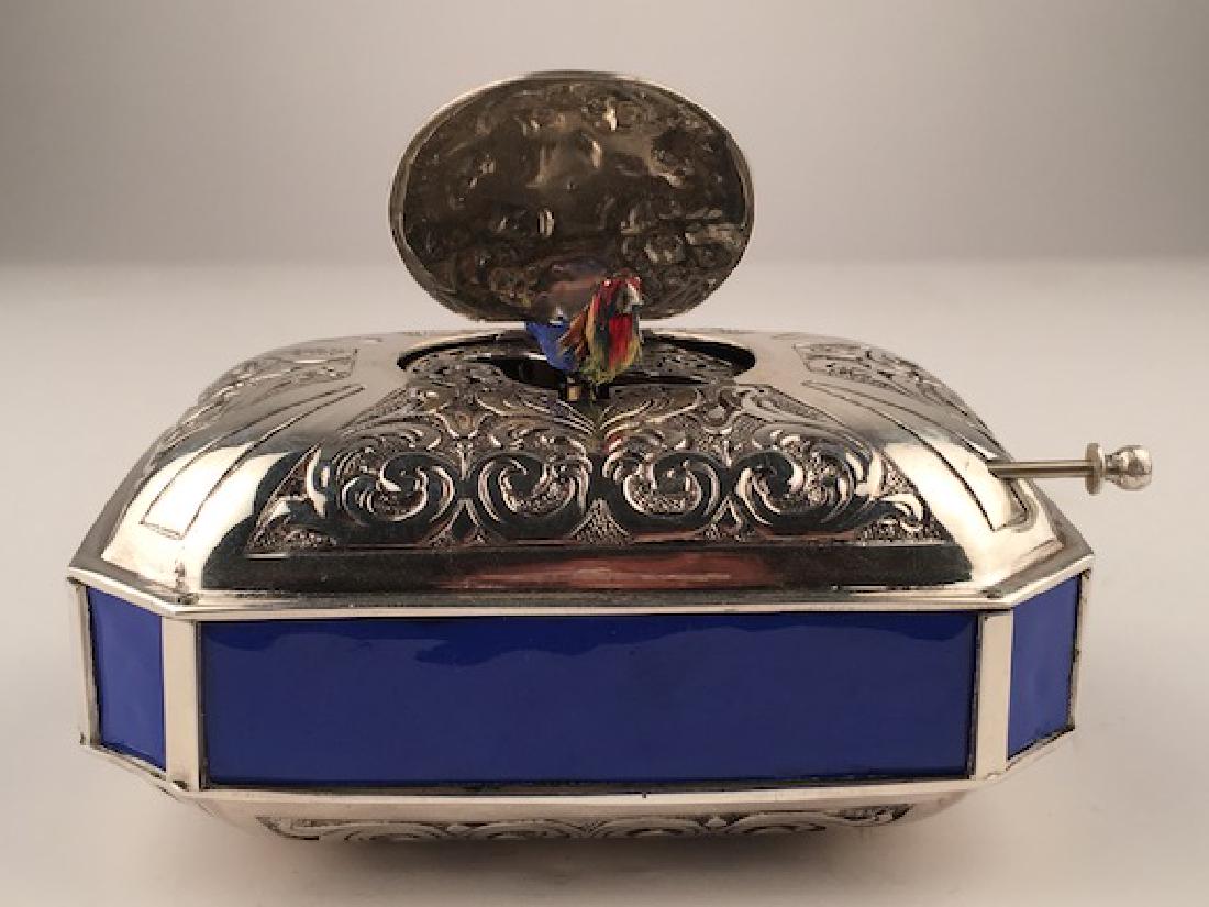 925 Silver mechanical singing bird box automaton with (1 of 8)