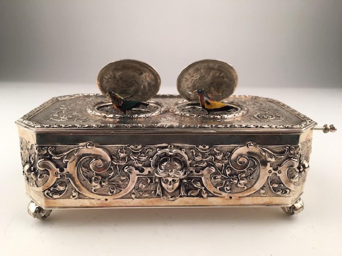 925 Silver mechanical double singing bird box when the (1 of 8)