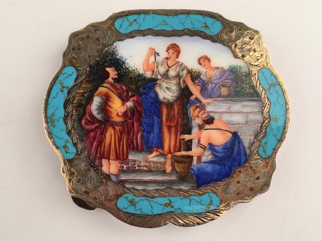 Enamel silver compact with a Grecian painted scene on (1 of 5)