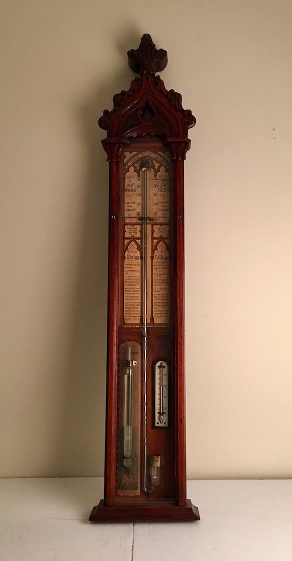 Antique English barometer in a mohogony wood case. (1 of 6)