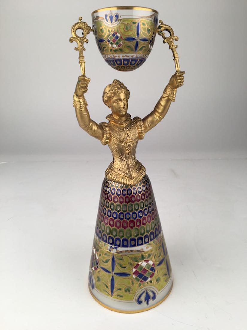 An antique enamelled glass wedding cup. Height 10 1/2 (1 of 5)